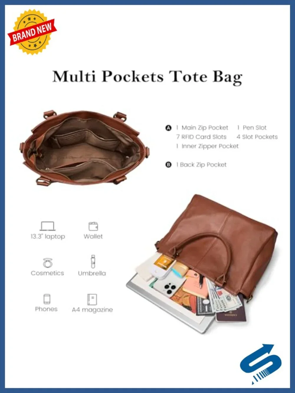 Genuine Leather Medium Tote Bag Crossbody Satchel with RFID Blocking